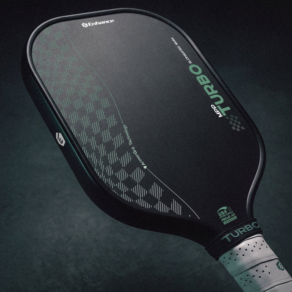 Enhance MPP Turbo ArmorGrit Elongated Pickleball Paddle Diagonal View Close Up