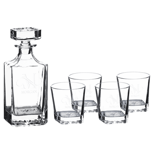 Square Decanter Set w/ 4 Square Glasses